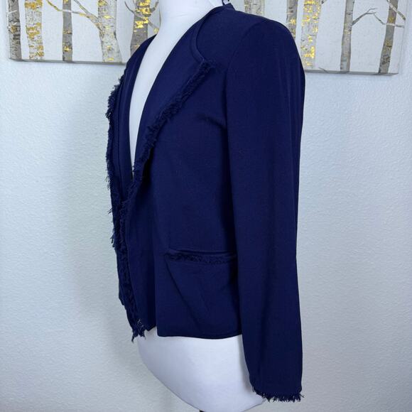 J McLaughlin Marie Cardigan Open Front Fringed Cotton Navy Blue Large - Picture 4 of 7